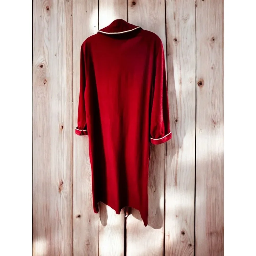 Vintage Red Long Nightgown With White Piping & Peter Pan Collar - Picture 2 of 8